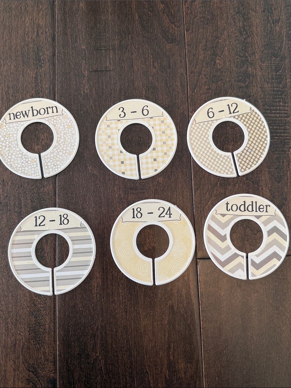 Gender Neutral Beige & Gray Baby Closet Size Dividers - Set of 6